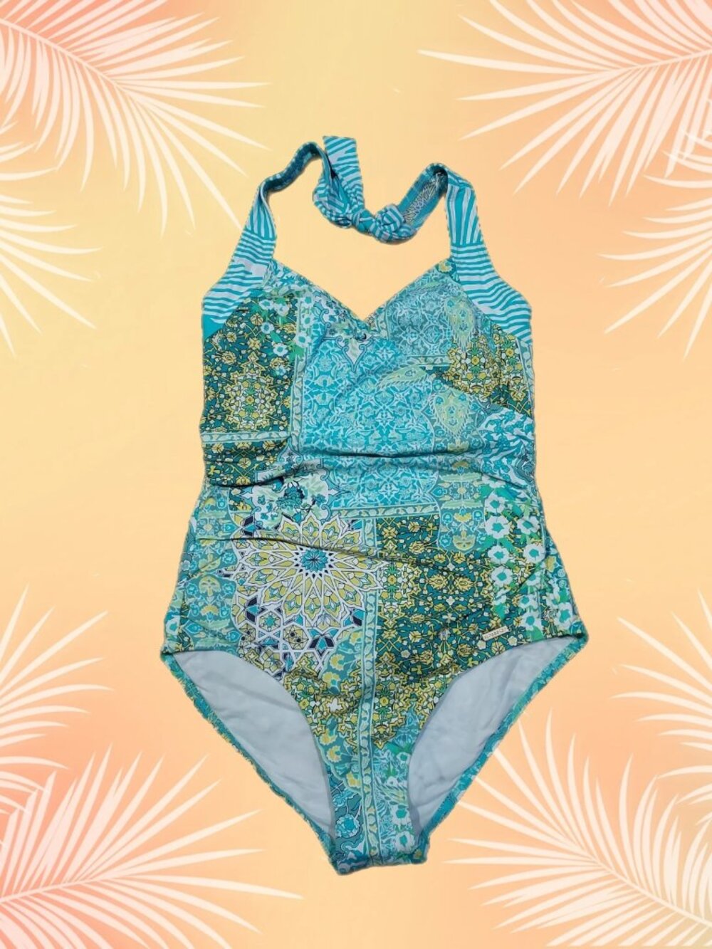 Swimsuit Sunseeker One Piece Halter Slimming Control Blue Resort Ruched B Cup